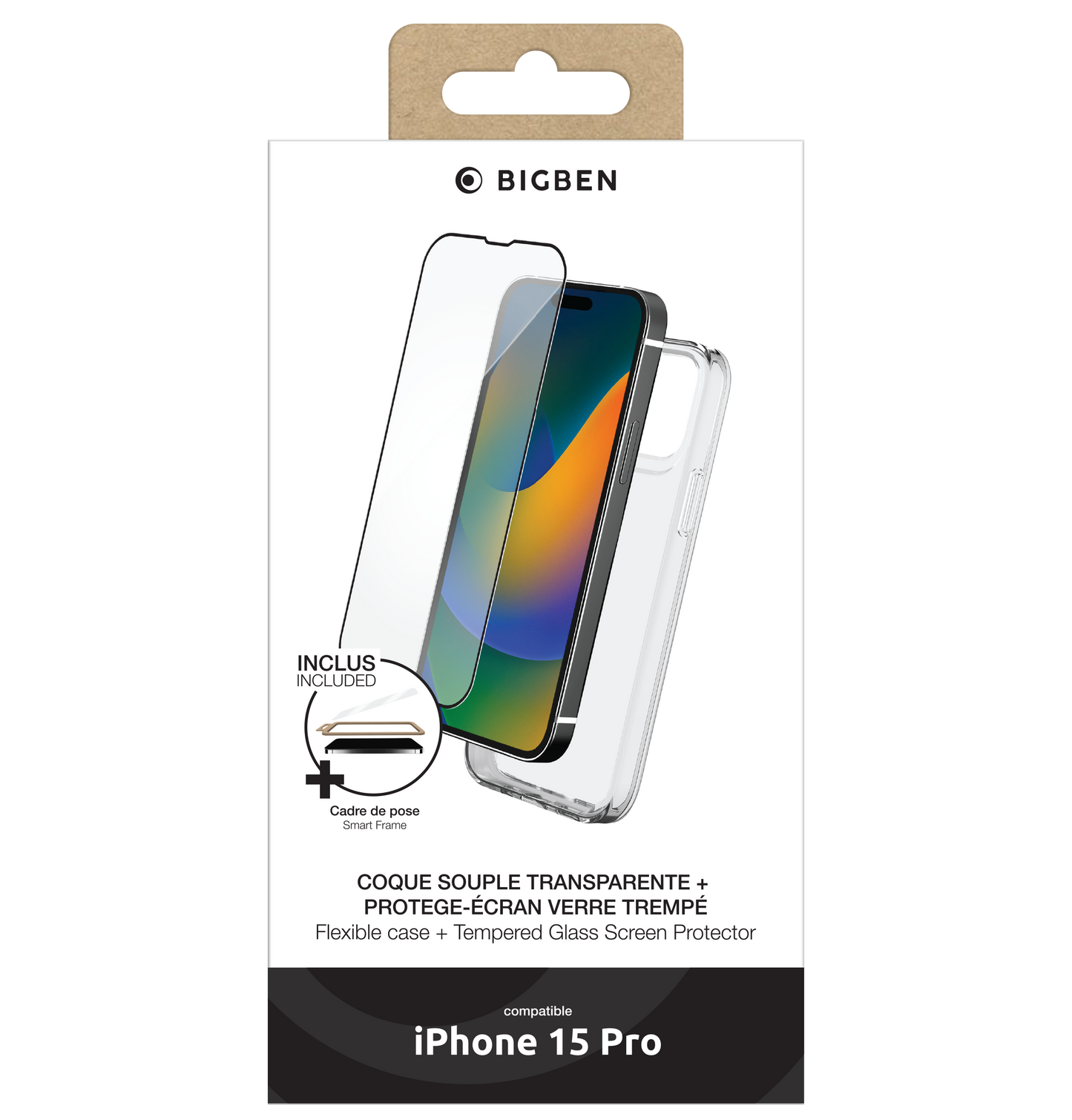 BIGBEN Pack: TPU Case + 2.5D Tempered Glass für iPhone 15 Pro